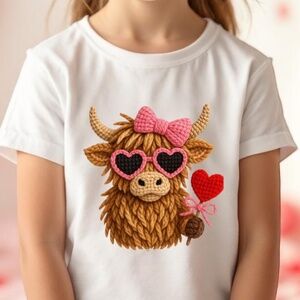🧶 Crochet Cutie: Highland Cow with Heart Glasses Valentine’s Day T-shirt